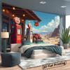 2D plane, 1 piece of retro 66th Highway gas station background banner,suitable for themed parties, perfectly matching ro