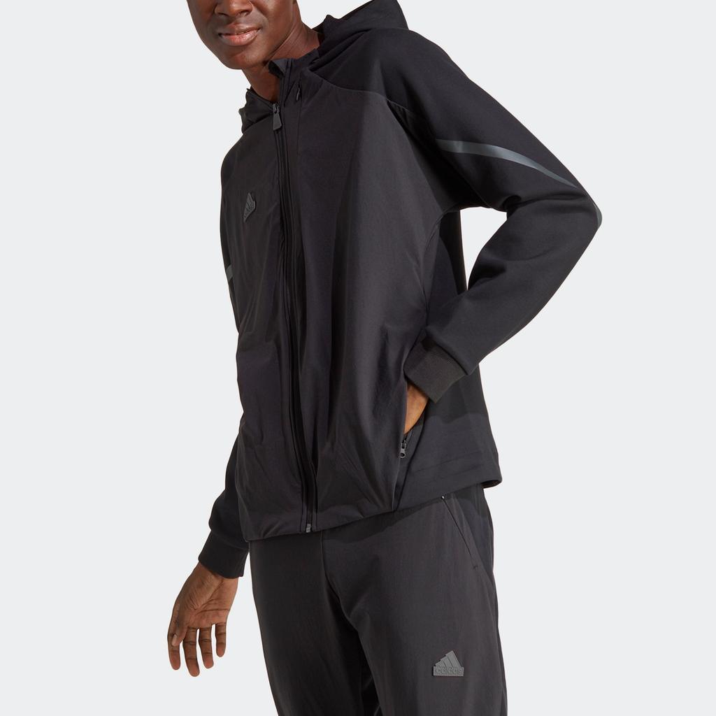 Adidas Logo Zip-Up Hooded Sports Jacket Men Jackets Black IC8039