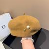 High Quality Light Luxury Irregular Wool Beret Winter Warm Slim Face Pearl Painter Hat