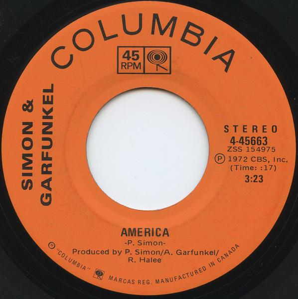 7-дюймовая пластинка SIMON  GARFUNKEL  America  445663 Columbia 1972 Canada CountryFolk Б/у