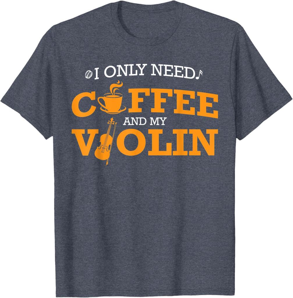 Violin Coffee Lover Funny Musician Gift Graphic Tee Casual Short Sleeve TShirt