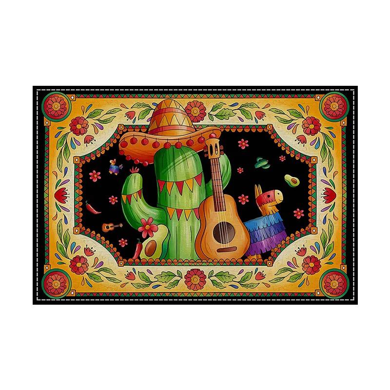 Льняные салфетки на стол Пять мая Мексиканские салфетки на стол Кухонные аксессуары Декорации для праздничного стола Пять мая 4PC-30X45cm