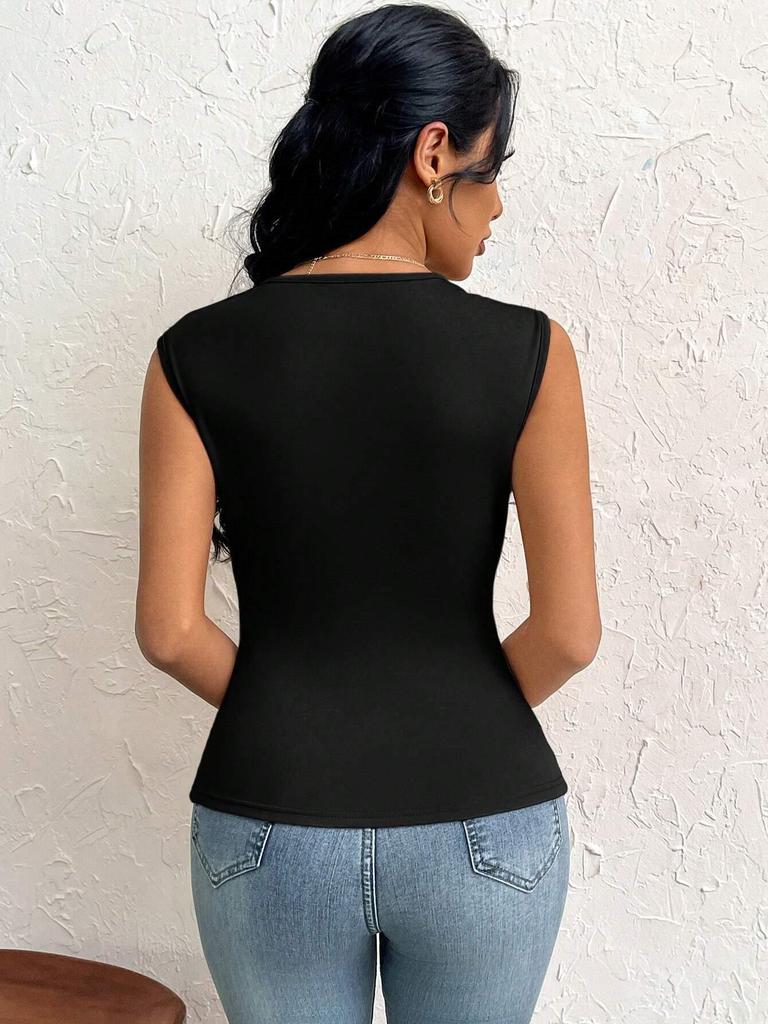 Europäische & Amerikanische Eleganz: Damen Ein-Schulter Slim Fit T-Shirt, Frühjahr/Sommer 2026 Ankunft - Einfarbiges kurzes Oberteil.