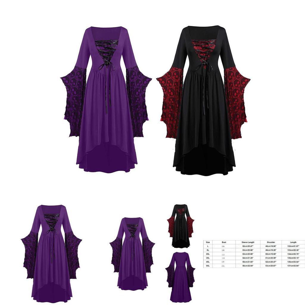 Costume Medievale Rinascimentale da Donna con Maniche Svasate e Gonna Lunga per un Look Classico