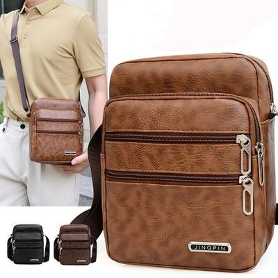 Men Small Laptop Messenger Bags Men's PU Leather Shoulder Bag Crossbody Wallet Bags