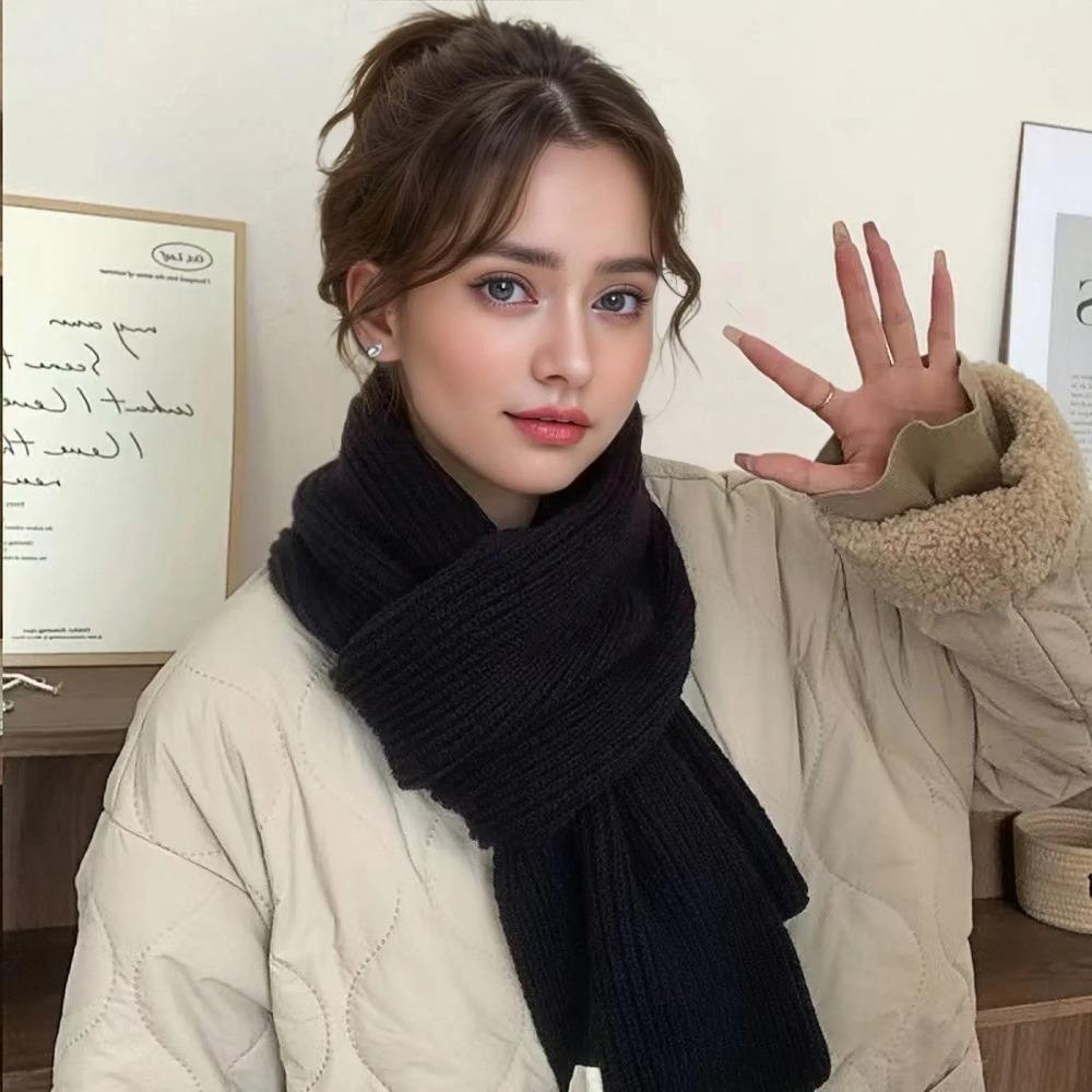 Autumn Winter Women Knitted Wool Scarf Fashionable Solid Color Warm White Ring Scarf Christmas And New  Gifts For Men Girls