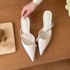 White Pointed Rhinestone High Heels Women's Spring 2025 New Stiletto Half Slippers Rubber Stiletto Bag Head Medium Heel