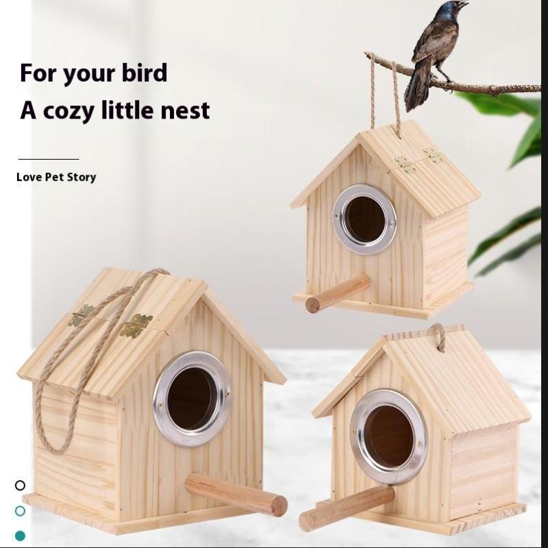 Bird Wooden Cage For Bird Cage Parrot Circular Cage Anti Splash Proof Cage Bird Toys For Pet