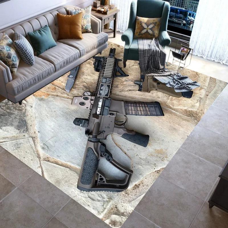 Retro Guns Pistol Ammunition Bullet Cartridge AK M4 Rug Carpet for Living Room Bedroom Decor Non-slip for Sofa Doormat Mat