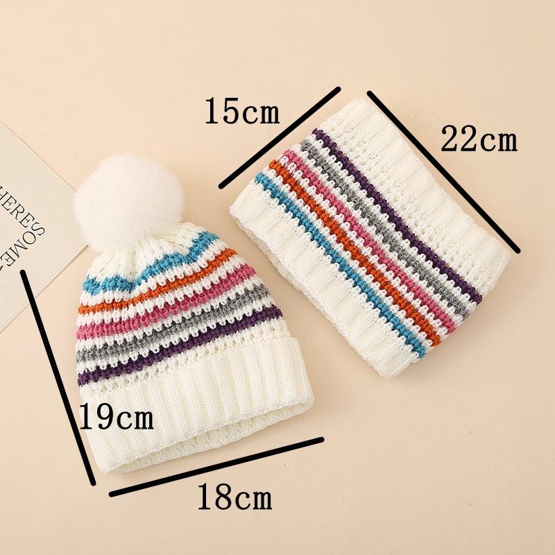 Winter Children's Plush Thick Colored Striped Woolen Hat, Scarf Gloves, Three Piece Set, Outdoor Cold Proof and Warm Hat