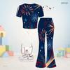 Girls Abstract Printed Round Neck Short Sleeve Top Flared Pants Two Piece Set