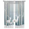 Christmas Elk Curtain Cartoon Xmas Forest Tree Deer Winter Snowflake Semi Living Room Voile Window Treatment Light Filtering Polyester Ideal For Great
