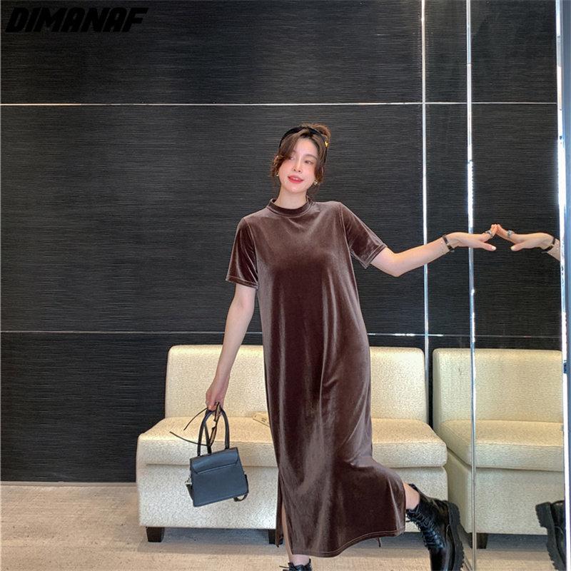 Dimanaf Women 2022 New Autumn Dress Solid Elegant Long Dress Loose Dress Show Thin O-Neck Dresses