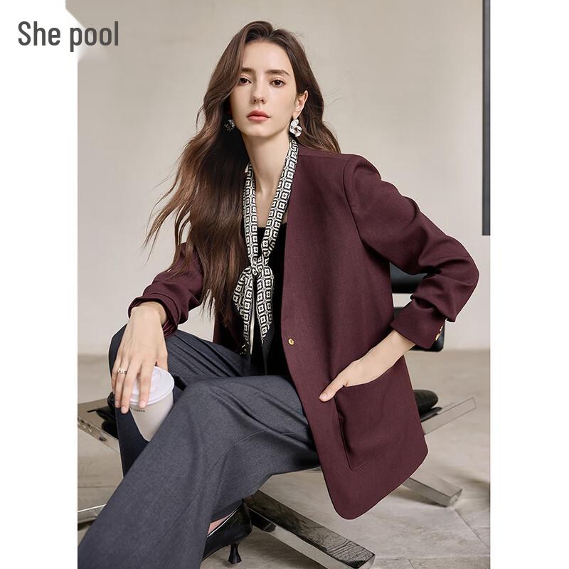 Women s V-Neck Metal Buckle Professional Blazer L