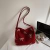 Sweet Bow Shoulder Bag for Women Versatile Commute Fashi Party Small Handbag Christmas Red Underarm Bags New Trend