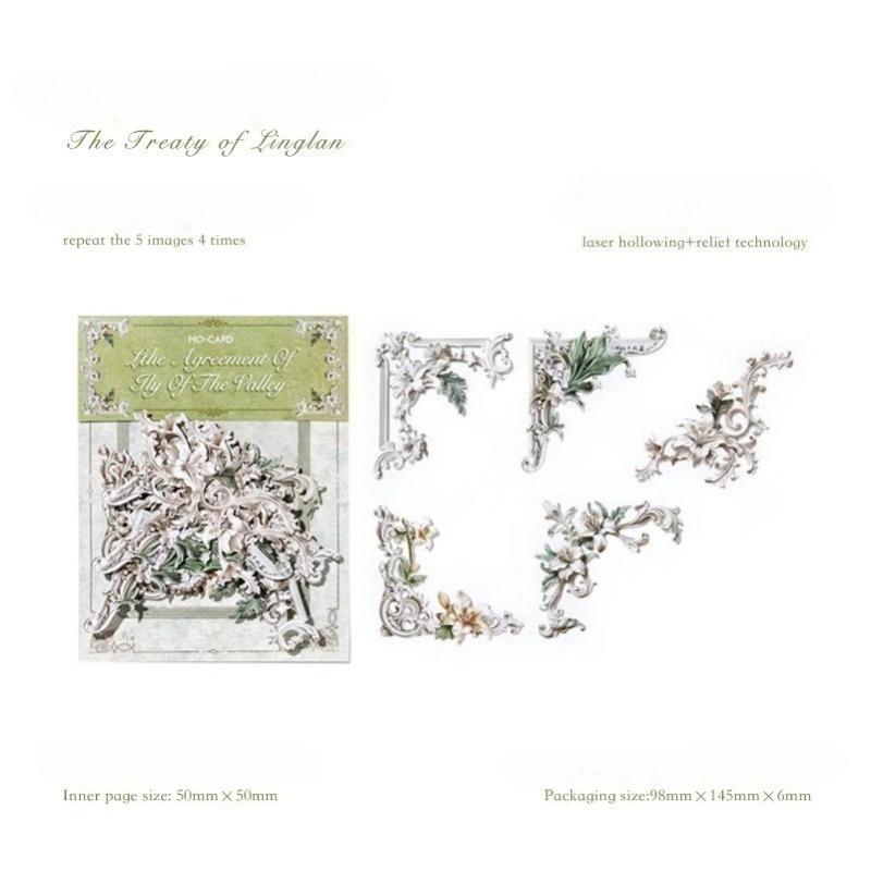 20pcs Vintage Corner Stickers European Style Flower Lace Hollow Materials Scrapbooking Deco Junk Journal Stationery Supplies