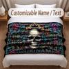 Skull Gothic Theme Soft Blanket Personalized Custom Name Text Print Warm Blanket Home Sofa Bedroom Decor