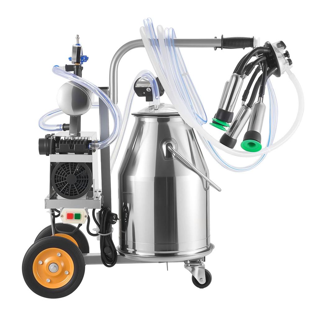 VEVOR Elektrische Kuh Melkmaschine, 25 L / 6,6 Gallonen Eimer aus 304 Edelstahl, Milchzitzenbecher und Silikonschlauch in Lebensmittelqualität, Starke Saugkraft