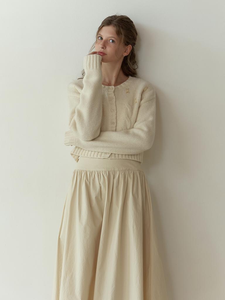 Liel Fiord Shirring Skirt (Beige)