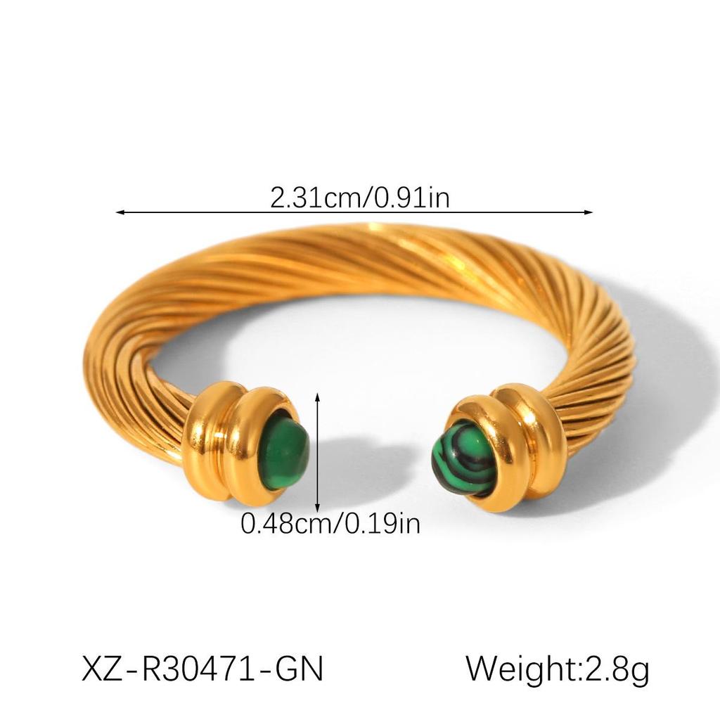 European and American Stainless Steel Natural Stone Open Ring - Women's Minimalist Luxury Titanium Spiral Design