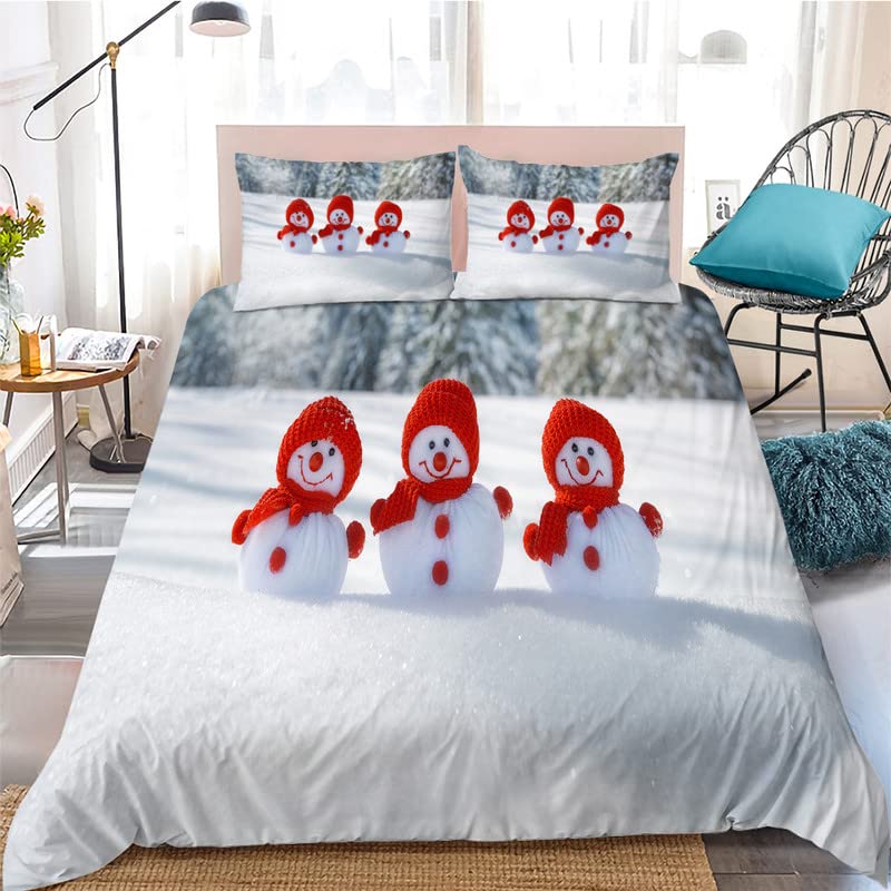 Kids Cartoon Snowman King Queen Duvet Cover Winter Quilt Cover White Snowflake Christmas Bedding Set Polyester Comforter Cover
