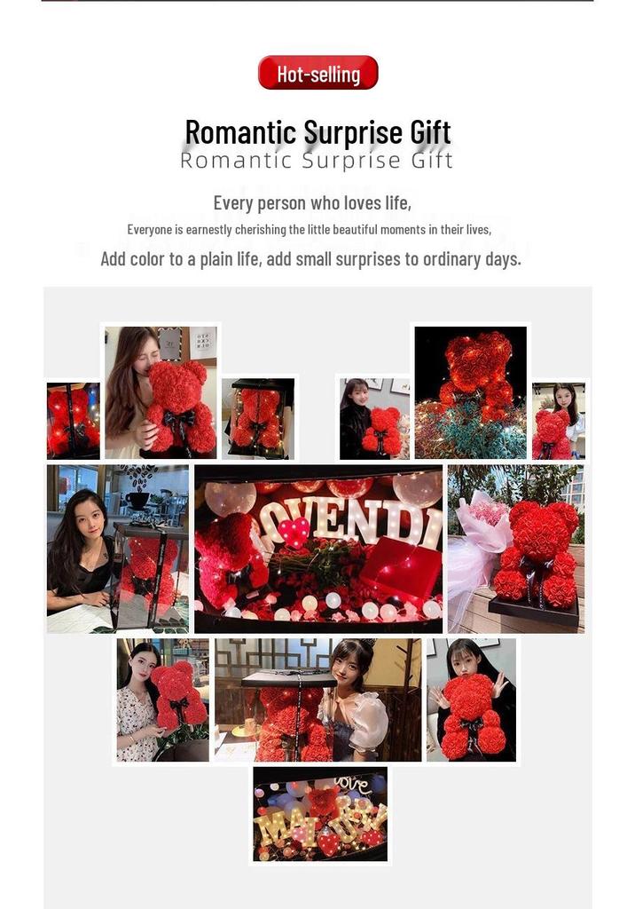 Eternal Rose Bear: Valentine's, Mother's Day & Birthday Gift, Floral Bouquet Ornament for Girlfriend.