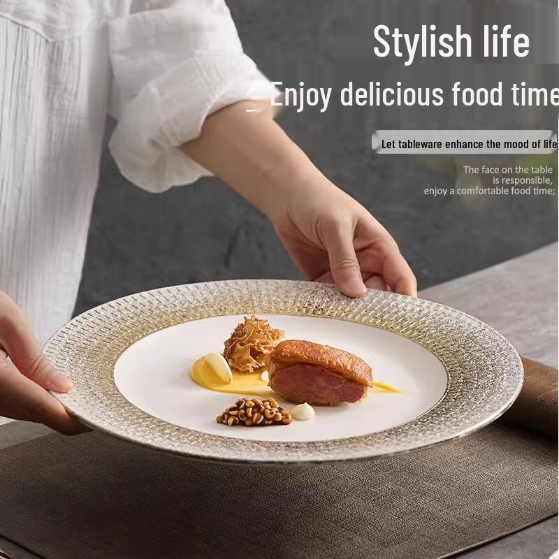 Assiette à raviolis style japonais en porcelaine d'os à bord doré