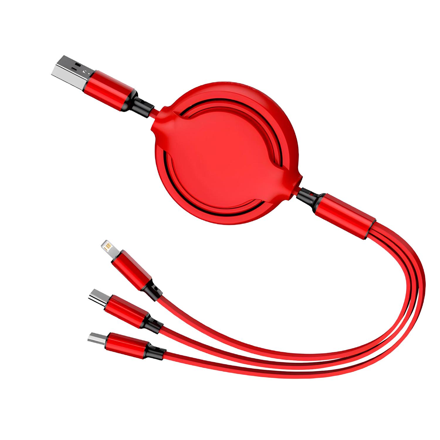

3-в-1 Выдвижной USB-кабель для зарядки iPhone Быстрый проводной кабель для зарядки для телефона Android Type C Для Xiaomi Samsung красный