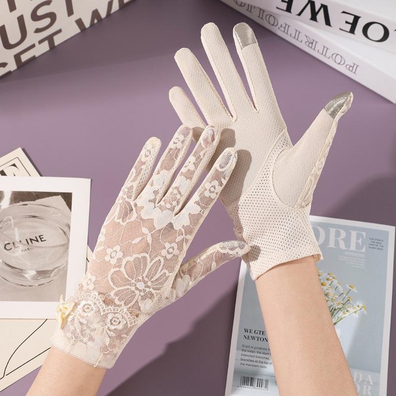 

Новые солнцезащитные перчатки женские весенне-летние для улицы, для езды, для вождения, кружевные, нескользящие, с бантом One Size