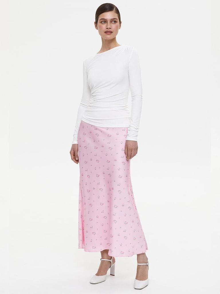 2025 Spring/Summer Floral Satin High-Waisted Midi Skirt