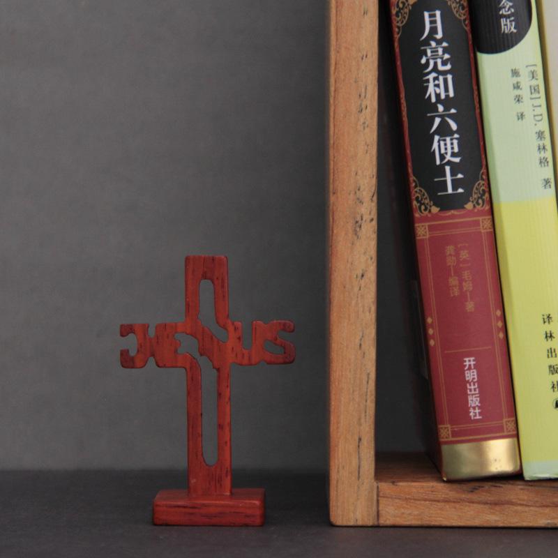 Simple Red Rosewood Hollowed Out Carving Jesus Cross Home Accessories