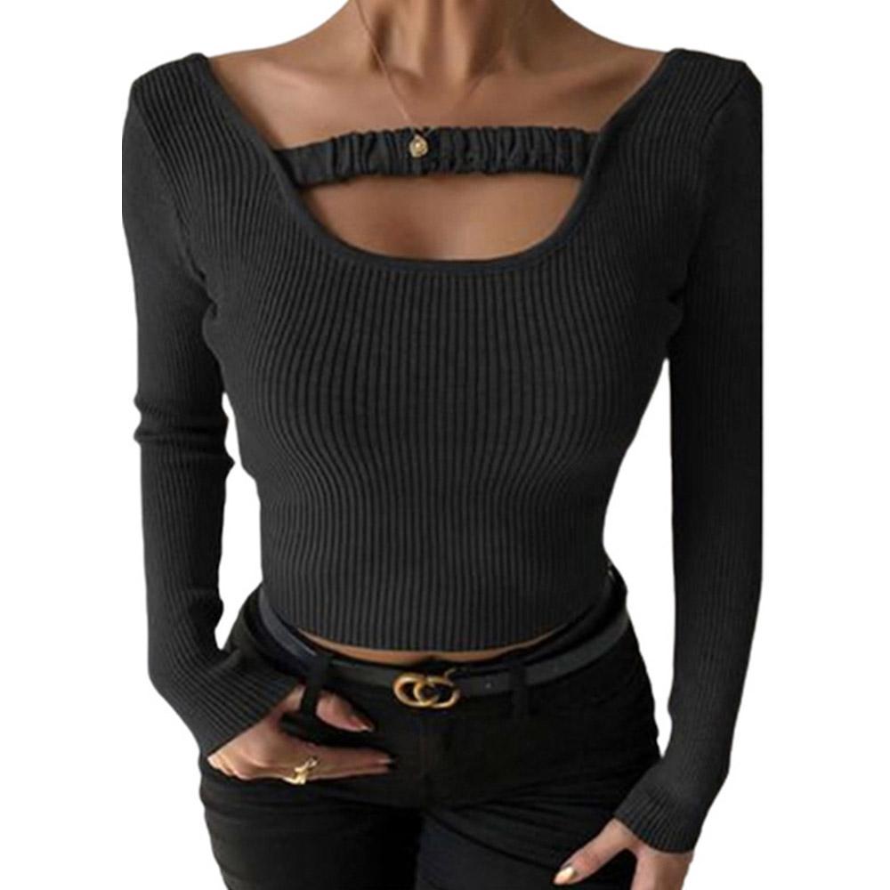 

LAPA Женщины Твердые ребристые топы Осень Зима Базовая эластичная круглая шея Блузка Рубашка