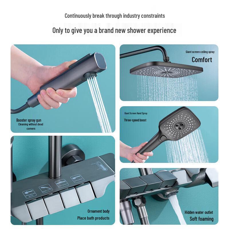 Jingu Lao Elegant Black Copper Piano Button 4-Function Shower System
