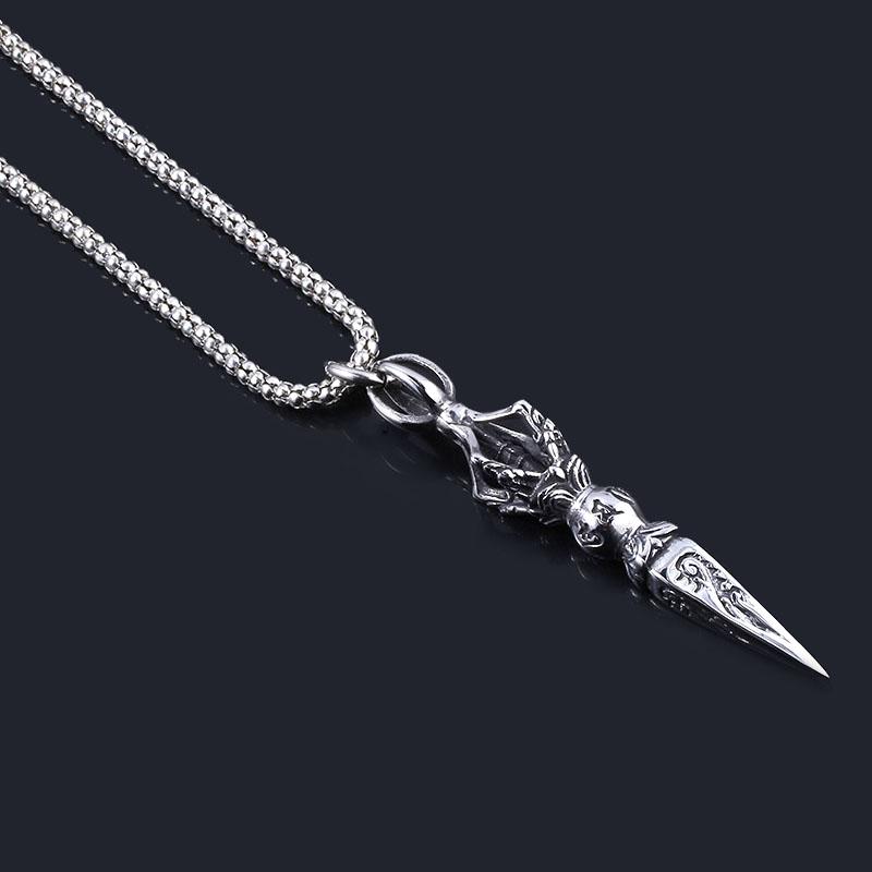 Antique Vajra Evil Jiang Dagger Necklace Unisex Pendant Rock Chain India Ganesha Buddhism Jewelry for Men