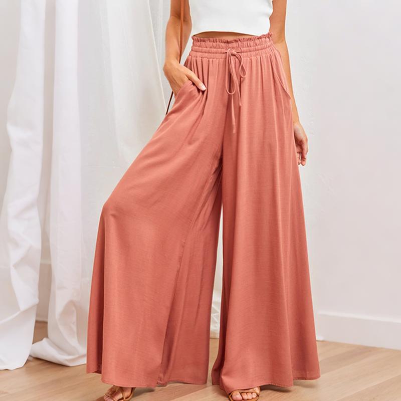 Women Autumn Winter Wardrobe Staple Versatile Draped Bandage High-Waisted Solid Color Pocket Culottes Pants
