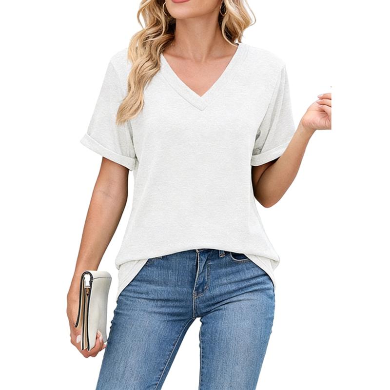 Women's Solid Color V-Neck Casual T-Shirt Short Sleeve Top