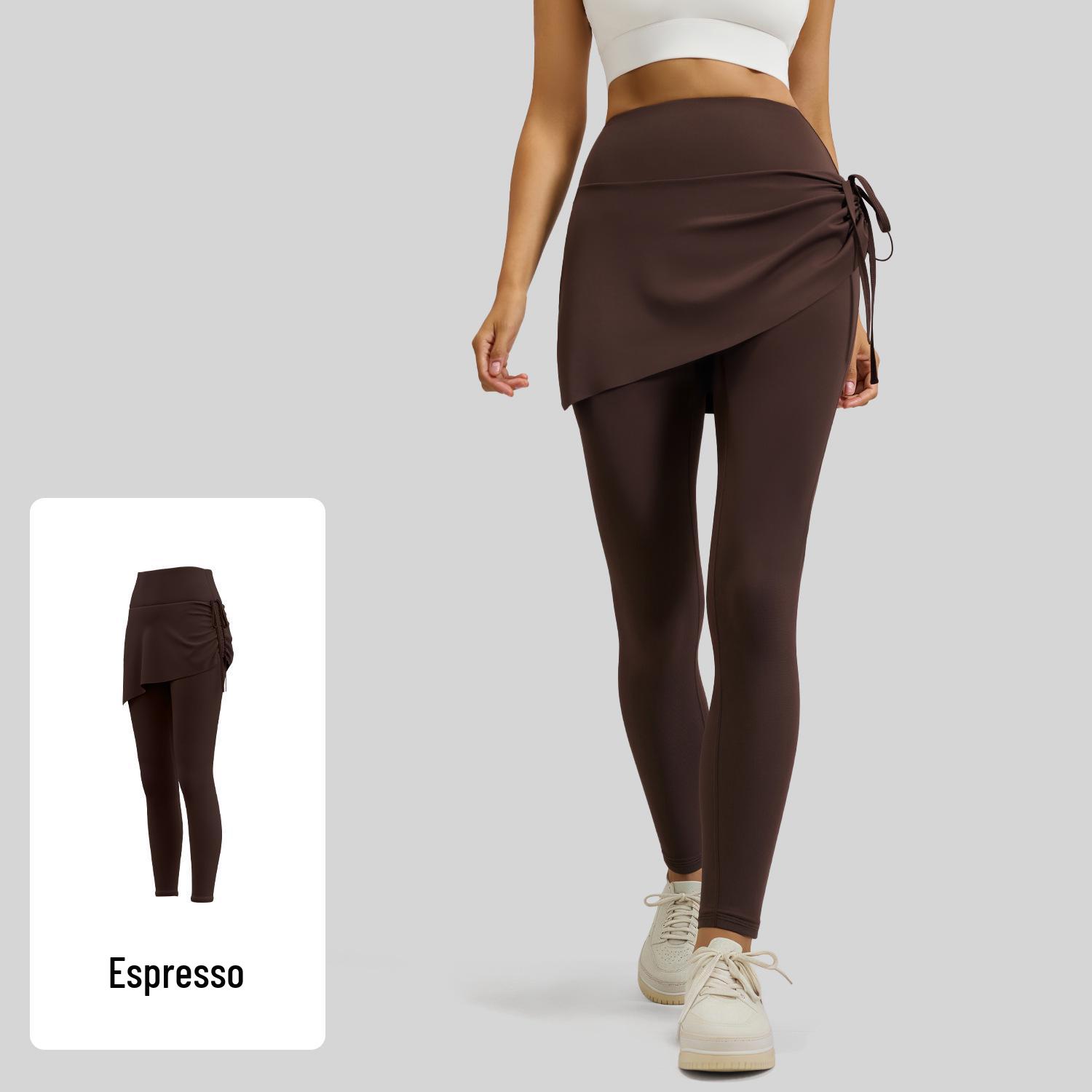 Juyitang Women s Drawstring Pleated Yoga Skirt Pants, Two-Piece Look, Slimming, Anti-Exposure, Long Sports Fitness Pants XL