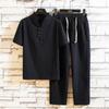 Herren Hemd+Hose Zweiteiliges Set Sommer Herren Baumwolle Leinen Anzug Mode Klassische Hemden Männlich Business Casual Strand T-Shirts Outfits