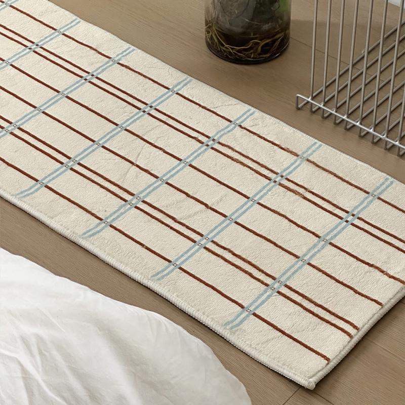 Striped Grid Printed Carpet, Anti Slip Washable Floor Mat, Bedroom Entrance Minimalist Floor Mat, Home Decoration
