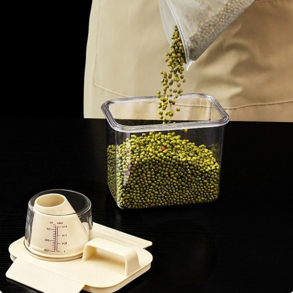 1100/1800/2300ml Storage Box Viewable Cereal Storage Containers Measuring Cup Rice Bucket  Kitchen