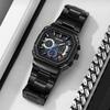 Skmei Luxury Stainless Steel Square Men Watch Chronograph Luminous Quartz Wristwatches Small Dial Work Male Waterproof Clock