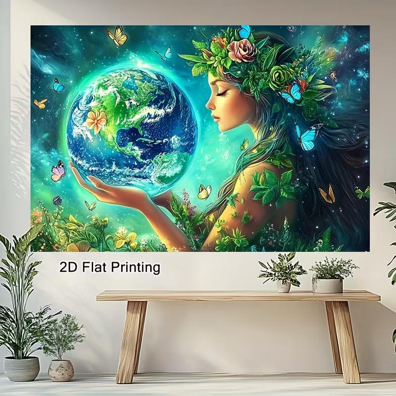2D Flat Print Mother Earth Tapestry, Gaia Spiritual Wall Backdrop for Bedroom 47.2x31.5inch/120*80cm