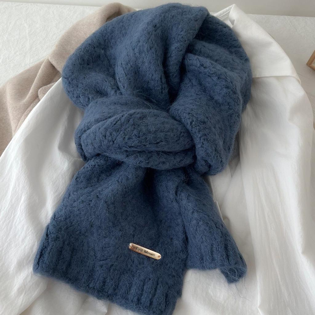 Autumn and Winter Lengthened Korean Muse Commuting Gentle and Versatile Without Tassel New Solid Color Thickened Warm Knitted Scarf