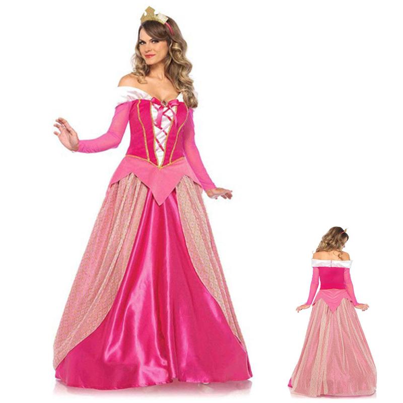 Beauty Princess Sleeping Aurora Adult Costume Pink Dress Gown Outfit Cosplay