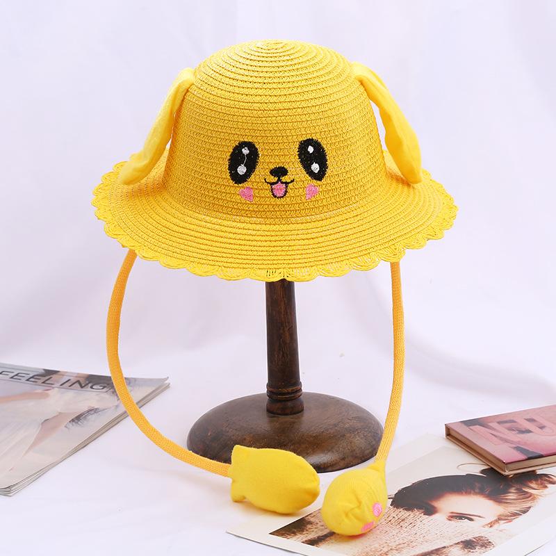 Children'S Straw Hats, Summer Sunscreen Visors, Rabbit Hats With Moving Ears, Tourist Attractions Will Move At A Pinch