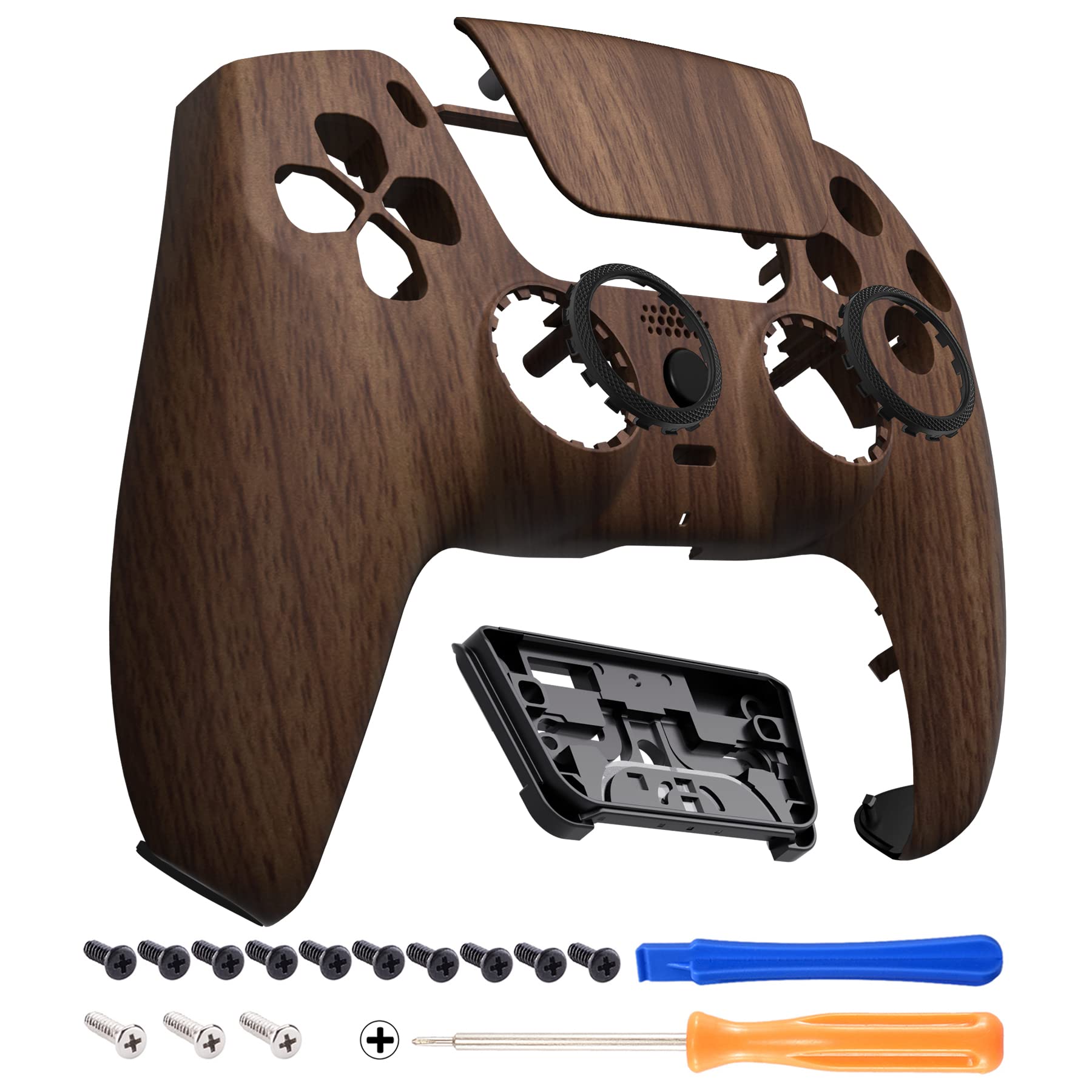 

eXtremeRate LUNA PS5 Controller Replacement Front and DIY Replacement Housing Shell and Touchpad Cover with Wood Grain Design (BDM-010, BDM-020,