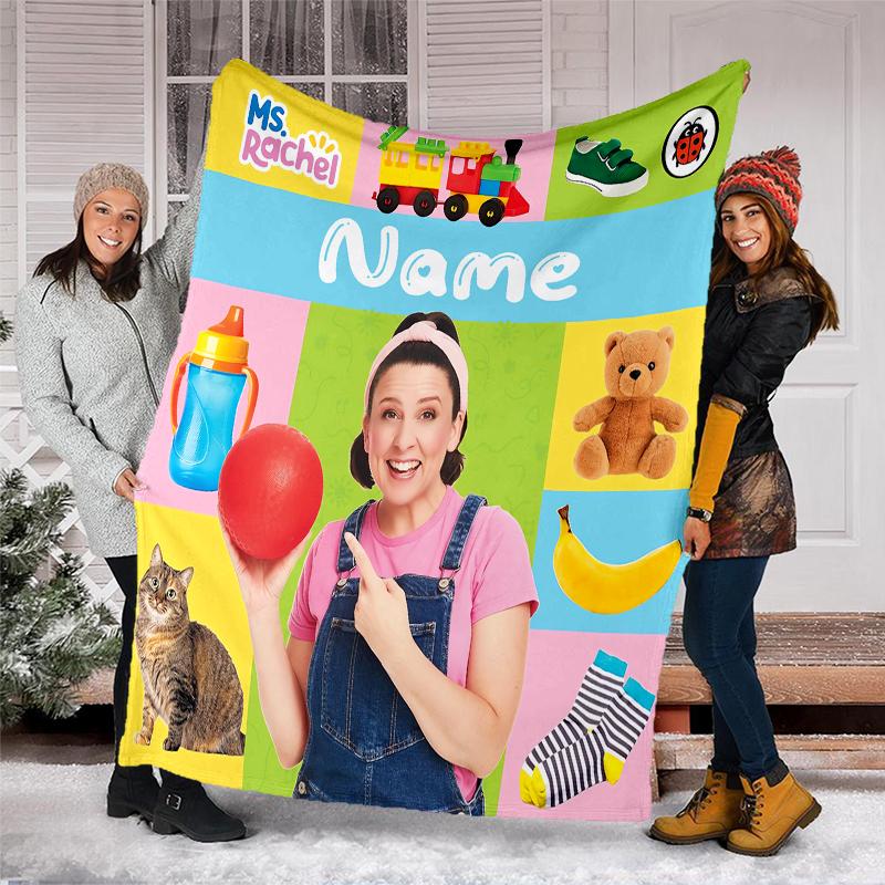 Personalized Custom Name Blanket - Ms. Rachel Print Design,Blanket for Sofa,Bed,Travel,Camping - Soft and Warm, Great Gift