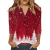 Women's T Shirt Christmas Print Button 3/4 Sleeve Daily Weekend Fashion Basic V- Neck Regular Top