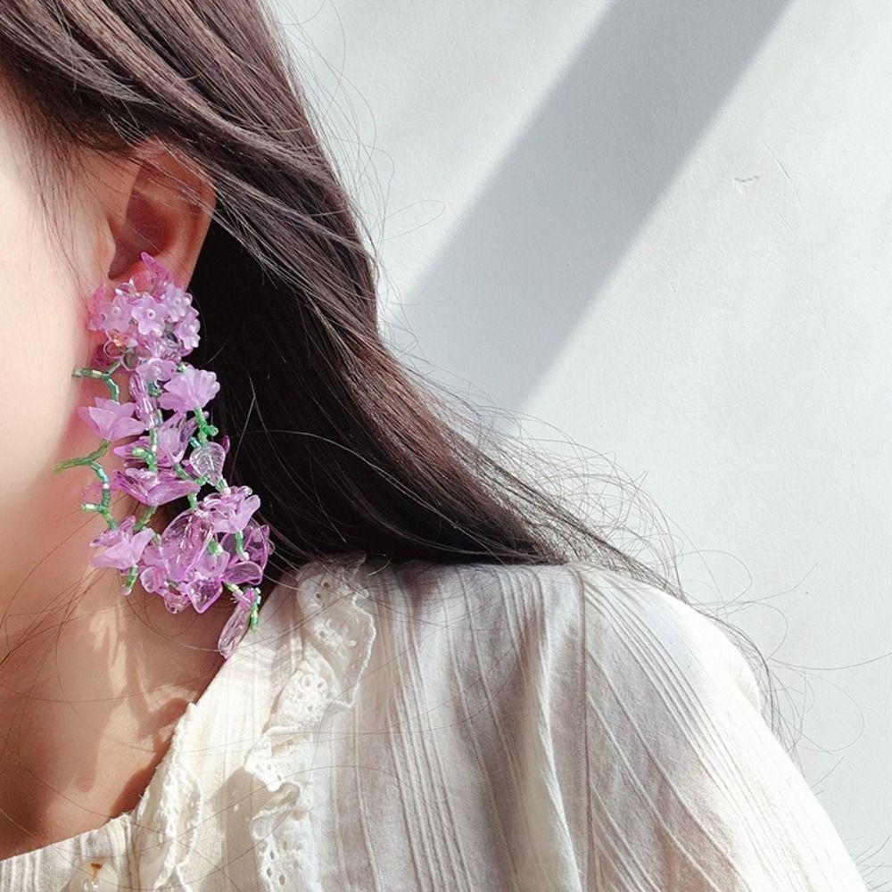 Elegant Long Boho Earrings Exaggerate Big Flowers Floral Earrings Beaded Earrings Party Jewelry