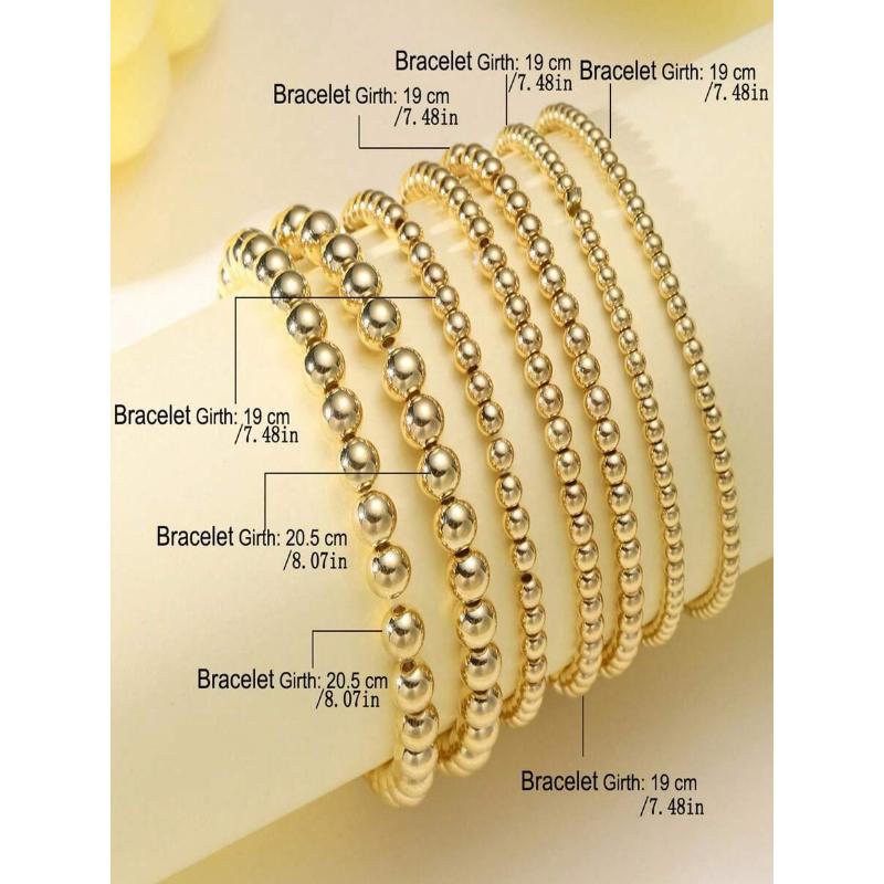 7pcs Simple Bead Bracelet Set For Women, Neutral Casual Vacation Date Daily Wear Accessories
